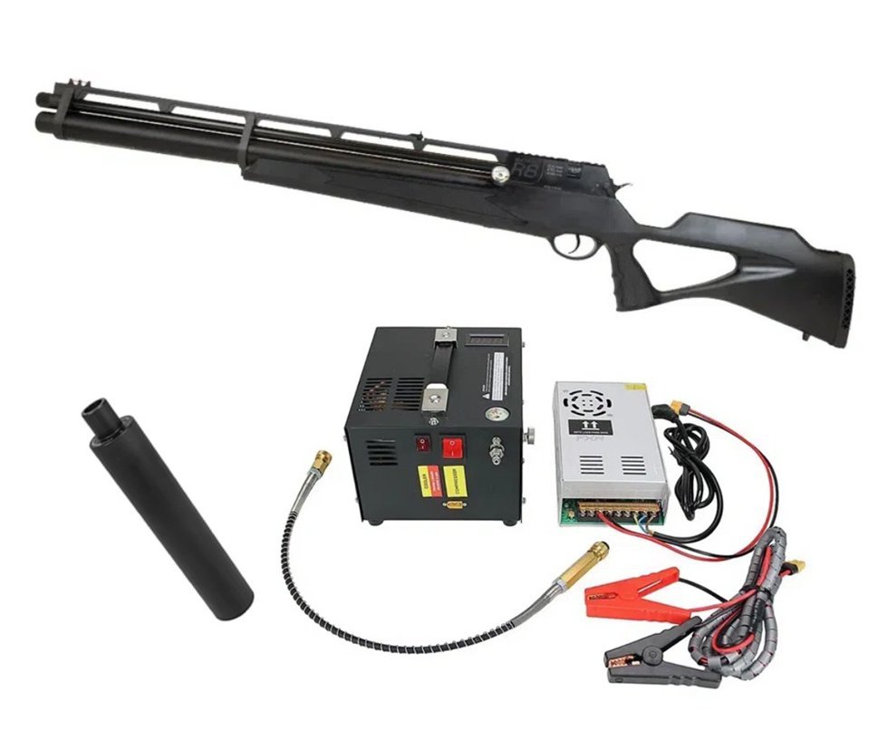 Carabina de Pressão PCP Rossi R8 VR G4 Black 5,5 + Compressor Portátil Trivolt Compact FXR