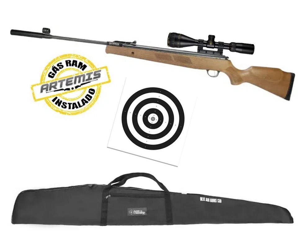 Carabina Artemis GR1600W Falcon Gás Ram 5.5 Com Supressor + Luneta 3-9x42 + Alvos + Capa