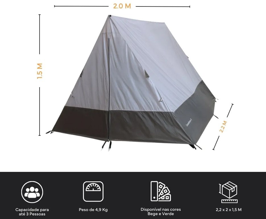 Barraca Camping 5 Pessoas 2,5x2,2m Canadense NTK Bege