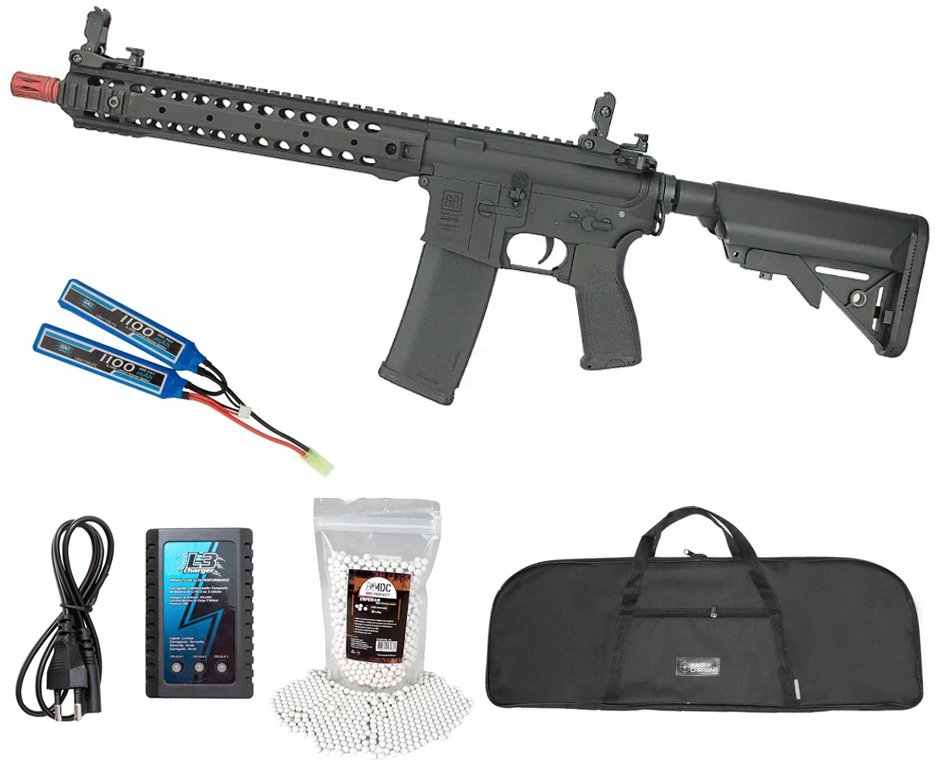 Rifle de Airsoft AEG Full Metal M4 Long SA-E06 Black Edge E-Series + Bateria + Carregador + Capa + BBS