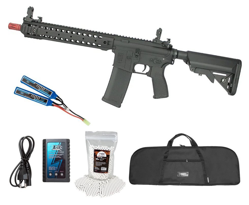 Rifle de Airsoft AEG Full Metal M4 Long SA-E06 Black Edge E-Series + Bateria + Carregador + Capa + BBS
