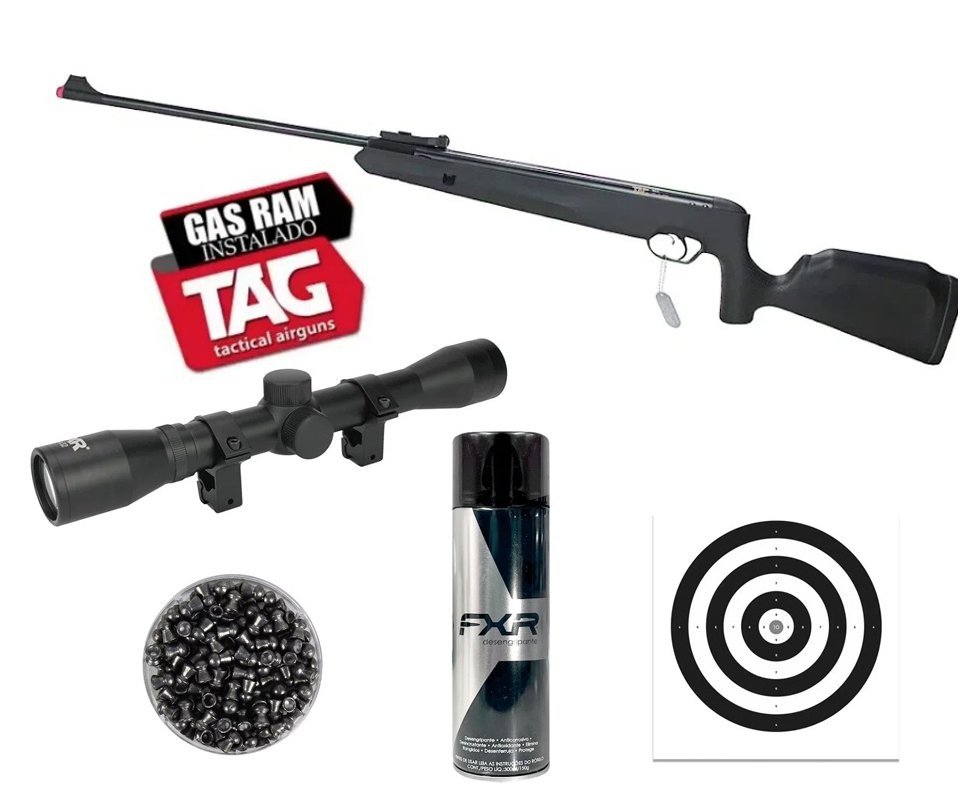 Carabina de Pressão Naja Nitro Gás Ram 5,5 - TAG + Luneta 4x32 + Alvos + Chumbo + Desengripante/Anticorrosivo