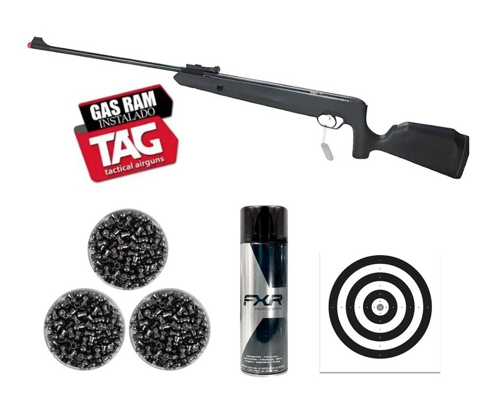 Carabina de Pressão Naja Nitro Gás Ram 5,5 - TAG + Alvos + Chumbo + Desengripante/Anticorrosivo