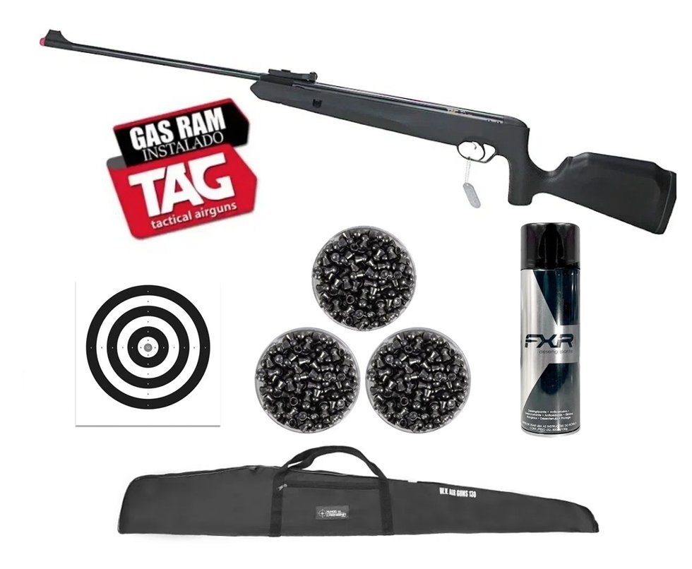 Carabina de Pressão Naja Nitro Gás Ram 5,5 - TAG + Capa + Alvos + Chumbo + Desengripante/Anticorrosivo