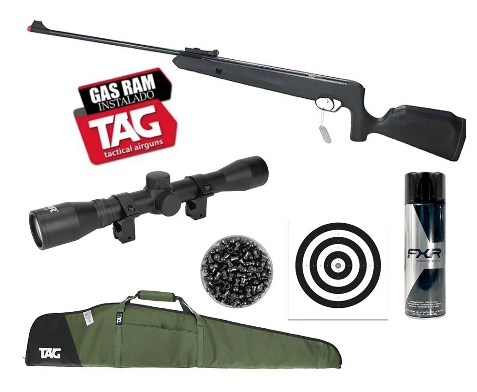 Carabina de Pressão Naja Nitro Gás Ram 5,5 - TAG + Luneta 4x32 + Alvos + Chumbo + Capa + Desengripante/Anticorrosivo