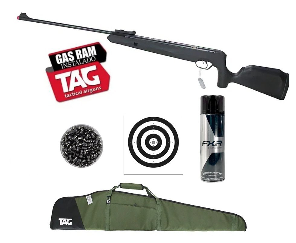 Carabina de Pressão Naja Nitro Gás Ram 5,5 - TAG + Alvos + Chumbo + Capa + Desengripante/Anticorrosivo
