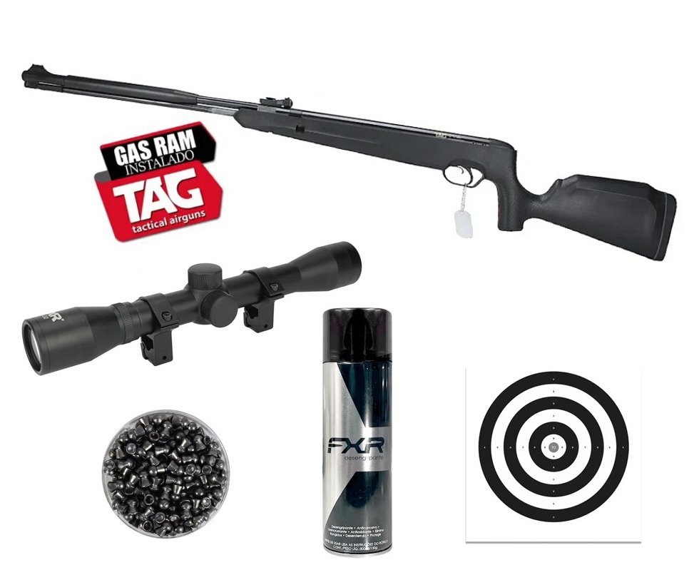 Carabina de Pressão Naja 2.0 Nitro 4,5mm Cano Fixo - TAG + Luneta 4x32 + Alvos + Chumbo + Desengripante/Anticorrosivo