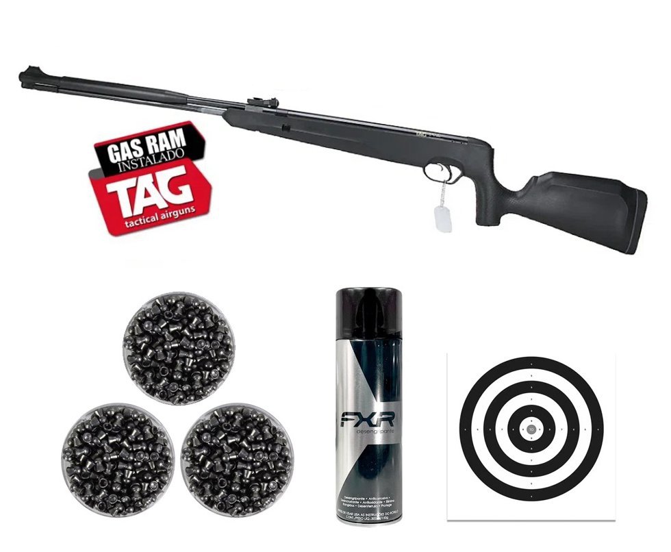 Carabina de Pressão Naja 2.0 Nitro 4,5mm Cano Fixo - TAG + Alvos + Chumbo + Desengripante/Anticorrosivo