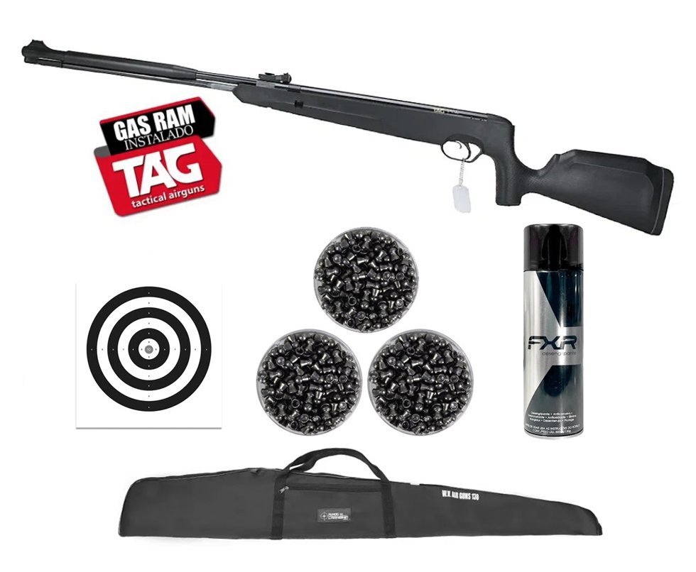 Carabina de Pressão Naja 2.0 Nitro 4,5mm Cano Fixo - TAG + Capa + Alvos + Chumbo + Desengripante/Anticorrosivo FXR