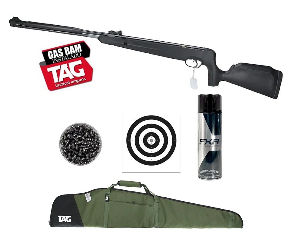 Carabina de Pressão Naja 2.0 Nitro 4,5 Cano Fixo - TAG + Capa + Alvos + Chumbo + Desengripante/Anticorrosivo FXR