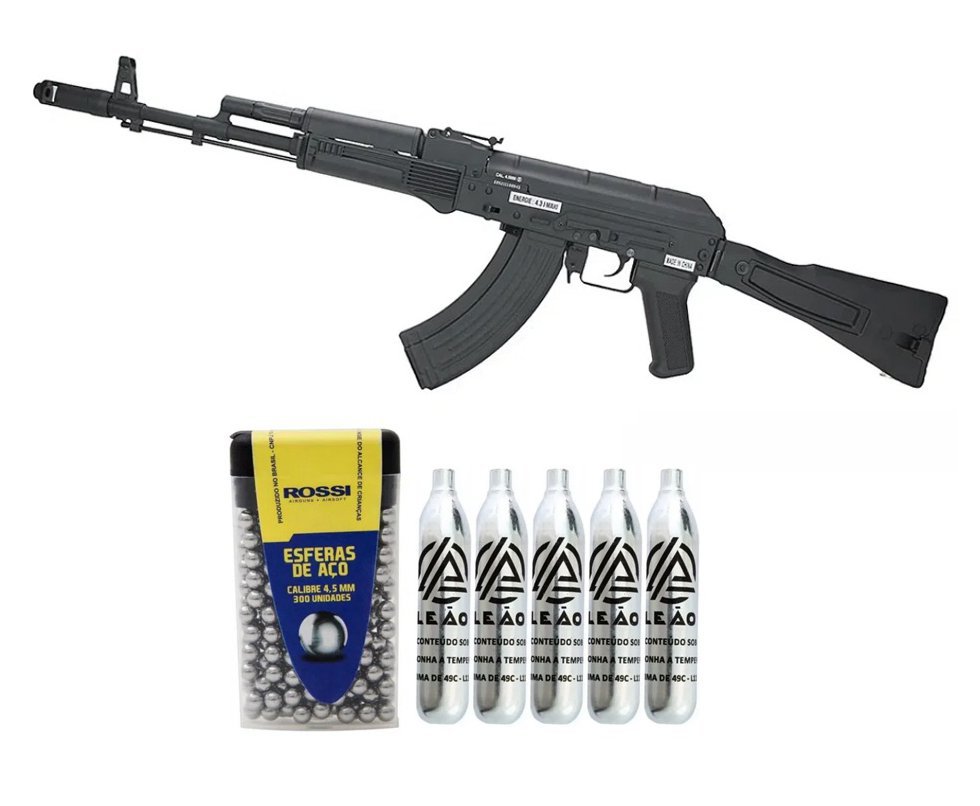 Rifle de Pressão a Gás CO2 AK 101 Kalashnikov Full Metal 4.5mm - Cybergun + Co2 + BBS