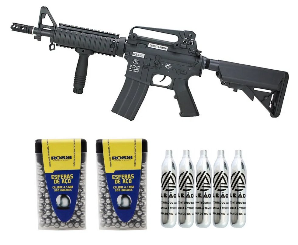 Rifle de Pressão Gás CO2 FN Herstal M4 RIS Full Metal 4.5mm - Cybergun + Co2 + BBS