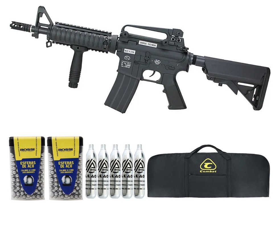 Rifle de Pressão Gás CO2 FN Herstal M4 RIS Full Metal 4.5mm - Cybergun + Co2 + BBS + Capa