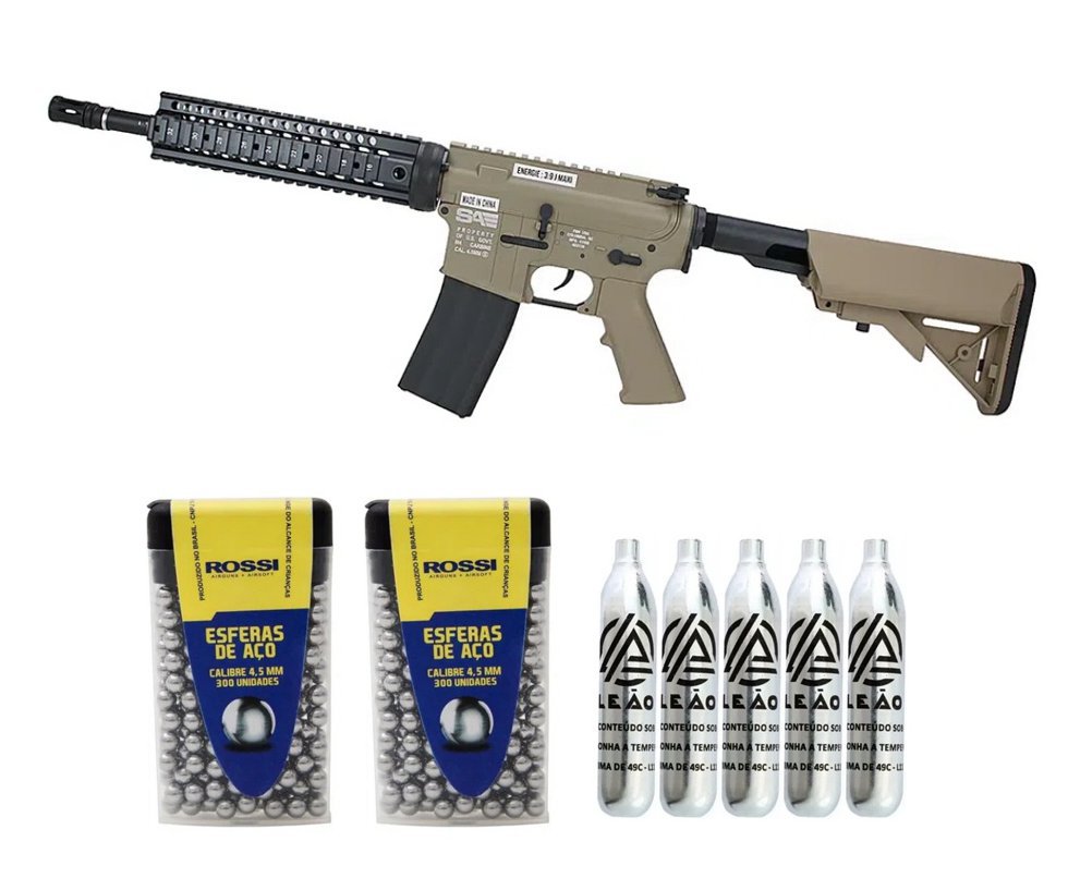 Rifle de Pressão CO2 FN Herstal M4 RIS SA Full Metal 4.5mm TAN - Cybergun + Co2 + BBS