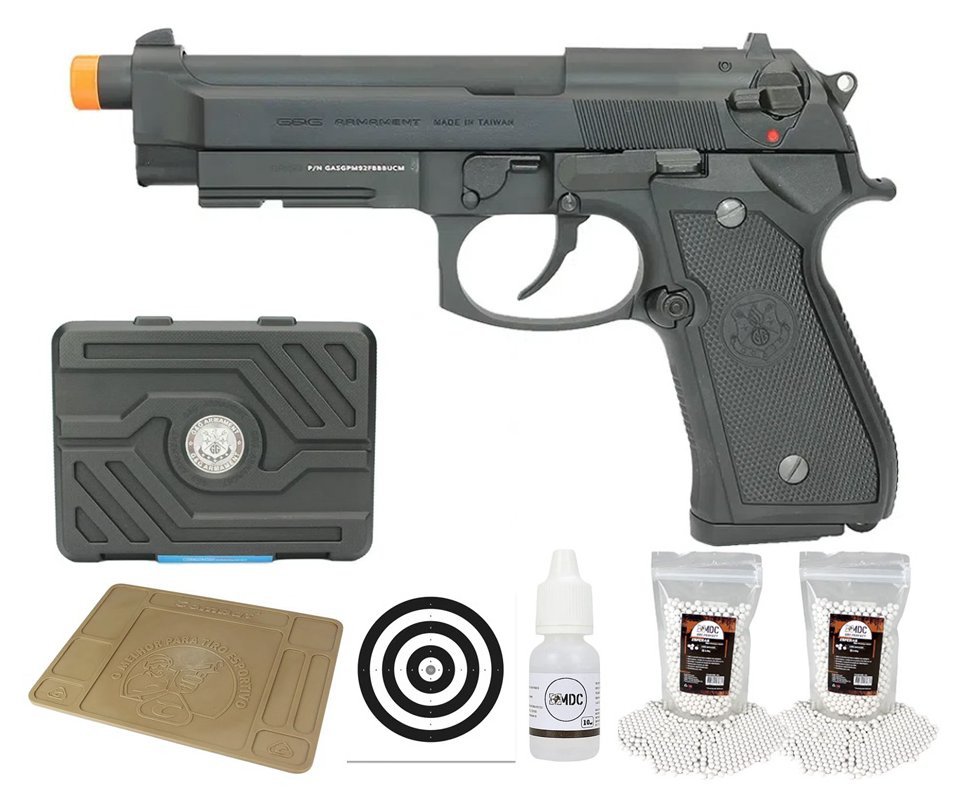 Pistola De Airsoft Gbb Gpm92 G&g Full Metal Blowback 6,0 + Oleo + BBS + Alvos + Tapete Para Manutenção