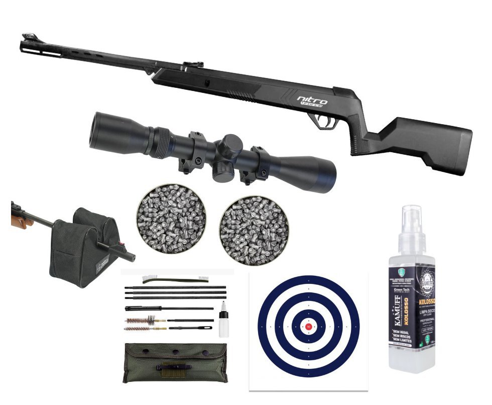 Carabina de Pressão CBC Nitro Force 5,5 - CBC + Luneta 4x32 + Chumbo + Alvos + Kit de Limpeza + Sand Bag + Kamuff
