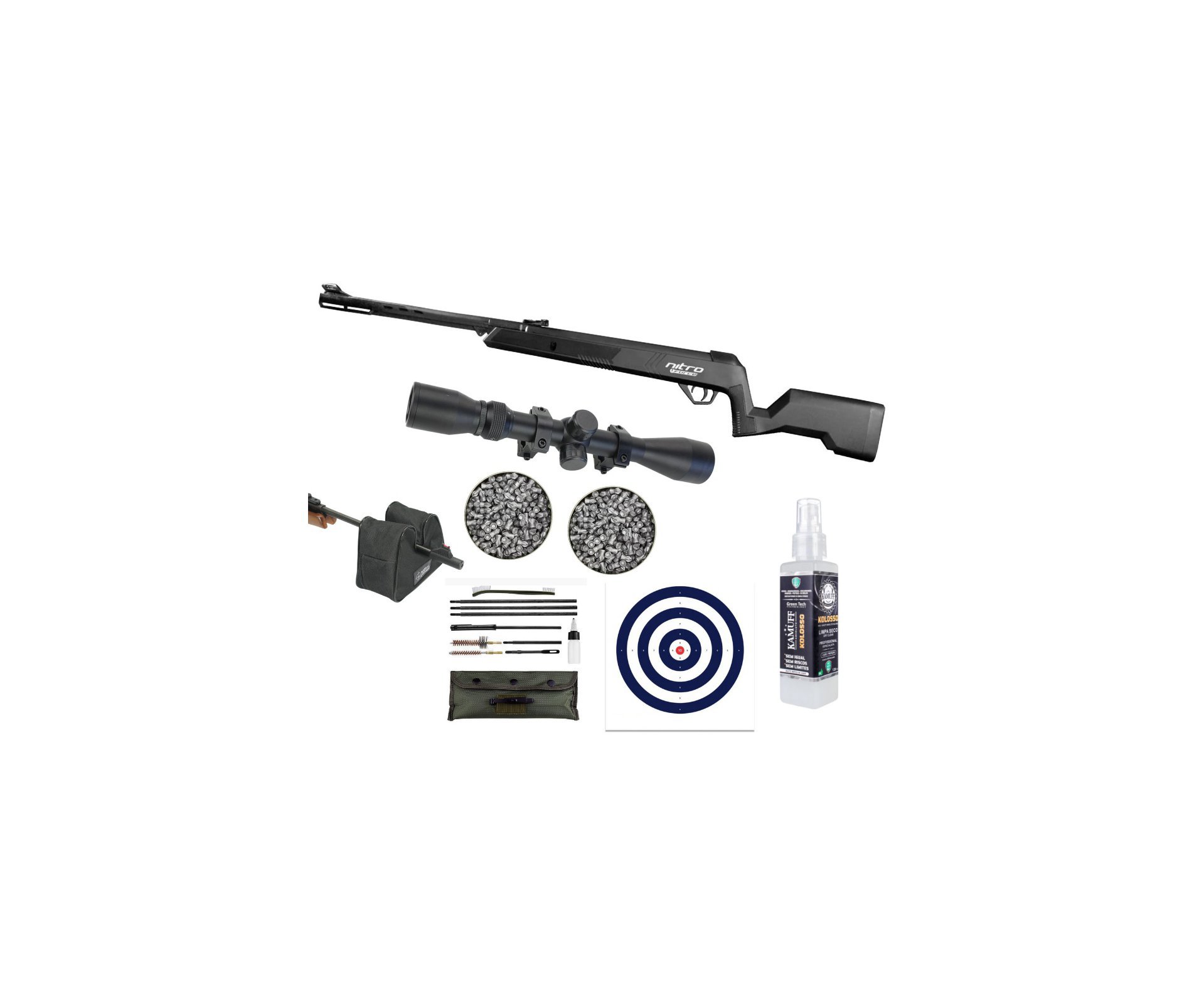 Carabina de Pressão CBC Nitro Force 6,0 - CBC + Luneta 4x32 + Chumbo + Alvos + Kit de Limpeza + Sand Bag + Kamuff
