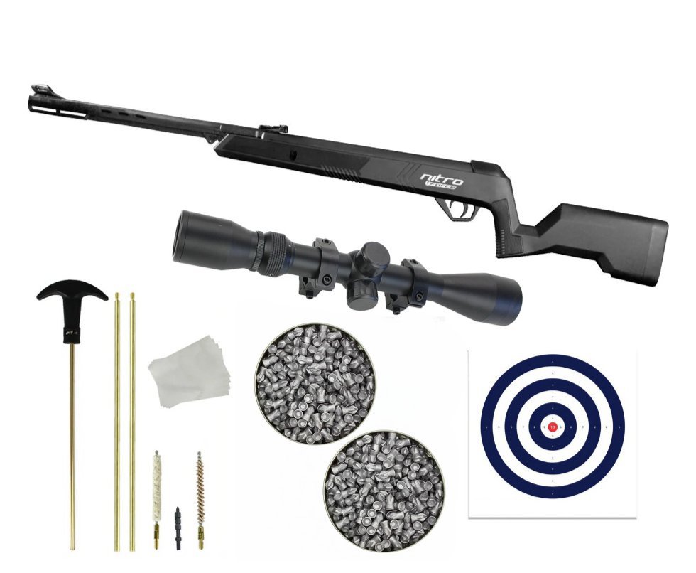Carabina de Pressão CBC Nitro Force 4,5 CBC + Luneta 4x32 + Chumbo + Alvos + Kit de Limpeza