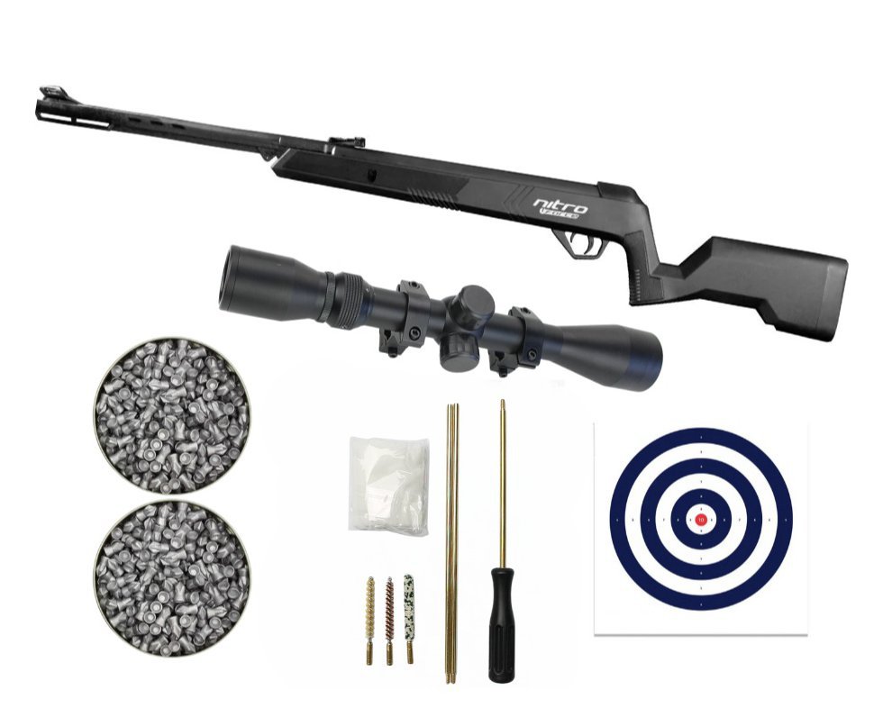 Carabina de Pressão CBC Nitro Force 6,35 CBC + Luneta 4x32 + Chumbo + Alvos + Kit de Limpeza