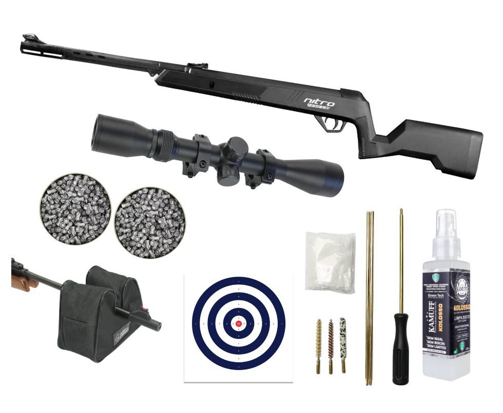 Carabina de Pressão CBC Nitro Force 6,35 CBC + Luneta 4x32 + Chumbo + Alvos + Kit de Limpeza + Sand Bag + Kamuff