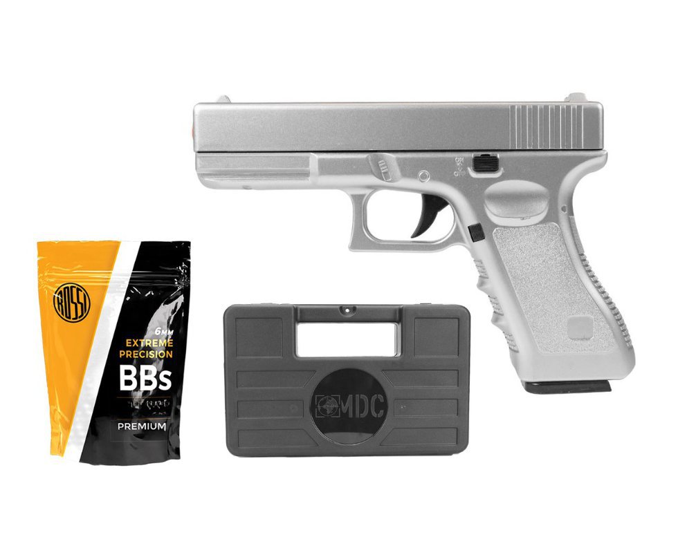 Pistola de Airsoft VG GK-V20 Silver Metal Mola 6mm + 1000bbs + Case