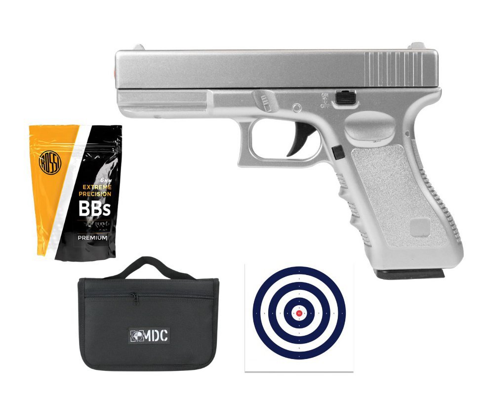 Pistola de Airsoft VG GK-V20 Silver Metal Mola 6mm + Capa + BBS + Alvos