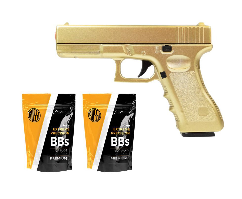 Pistola de Airsoft VG G19 GK-V20 Gold Metal Mola 6mm + 2.000 bbs