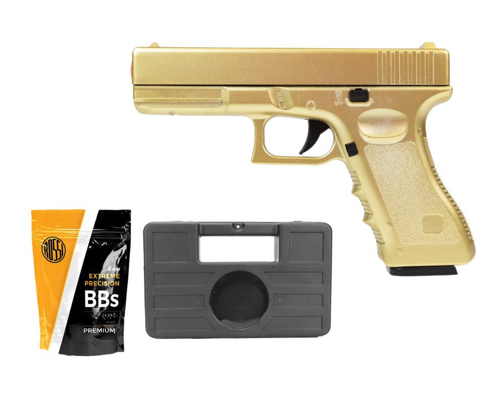 Pistola de Airsoft VG G19 GK-V20 Gold Metal Mola 6mm + 1.000 bbs + Case