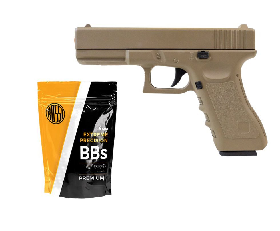 Pistola de Airsoft G19 VG GK-V20 Tan Metal Mola 6mm + 2.000 Bbs