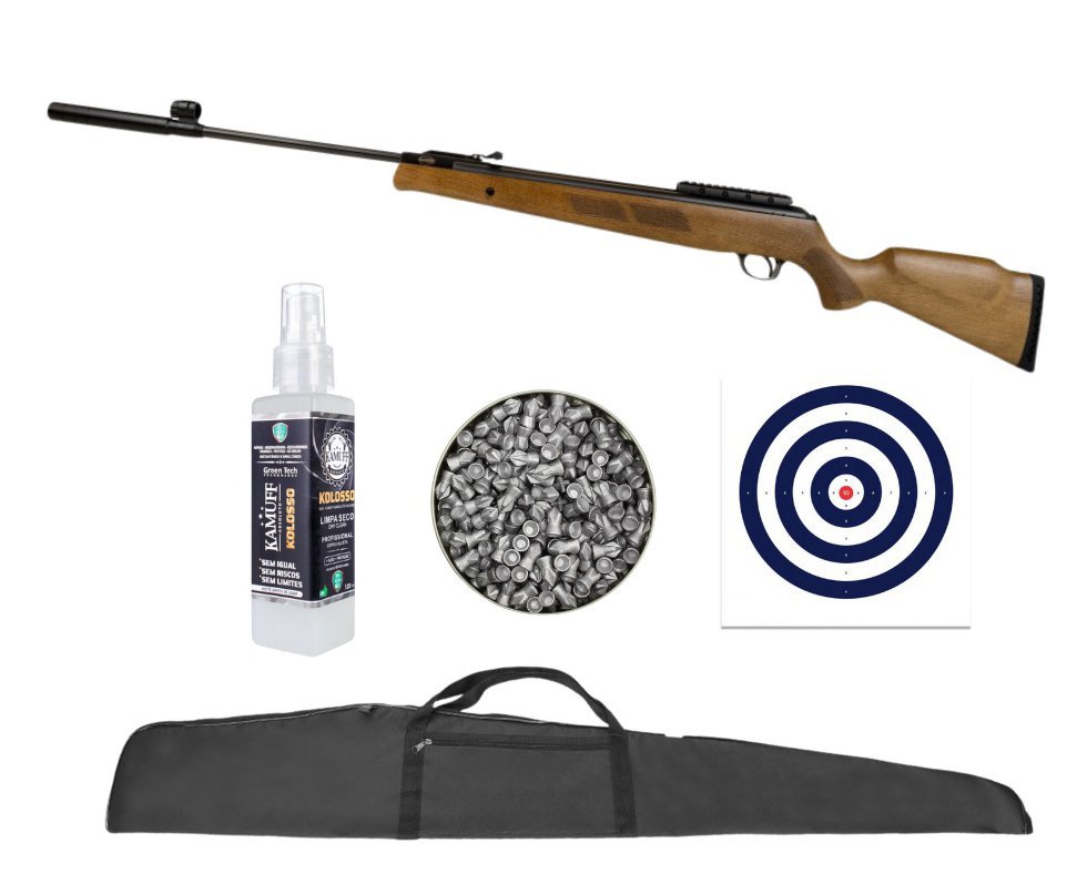 Carabina de Pressão Black Bear 6.35mm Gás Ram 100kg - Rossi + Capa + Alvos + Chumbo + Kamuff