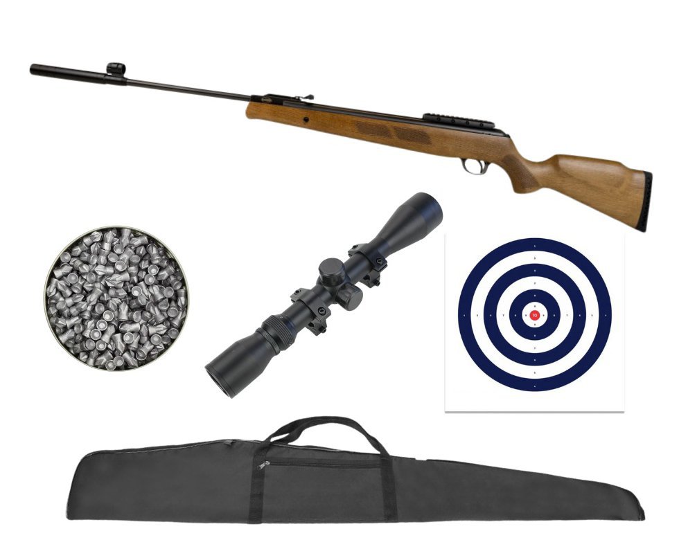 Carabina de Pressão Black Bear 6.35mm Gás Ram 100kg - Rossi + Capa + Alvos + Chumbo + Luneta 4x32