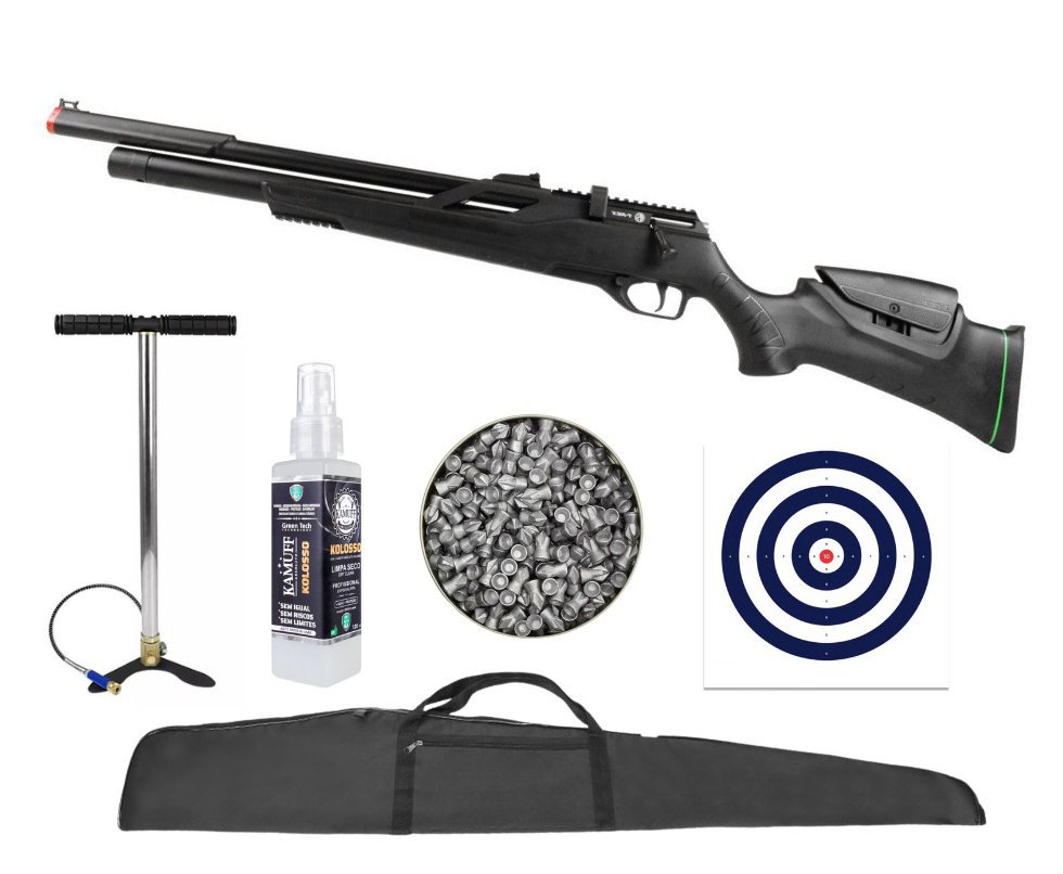 Carabina Pressão PCP Rossi T-REX 6.35mm Big Bore - Rossi + Bomba + Kamuff + Alvos + Capa + Chumbo