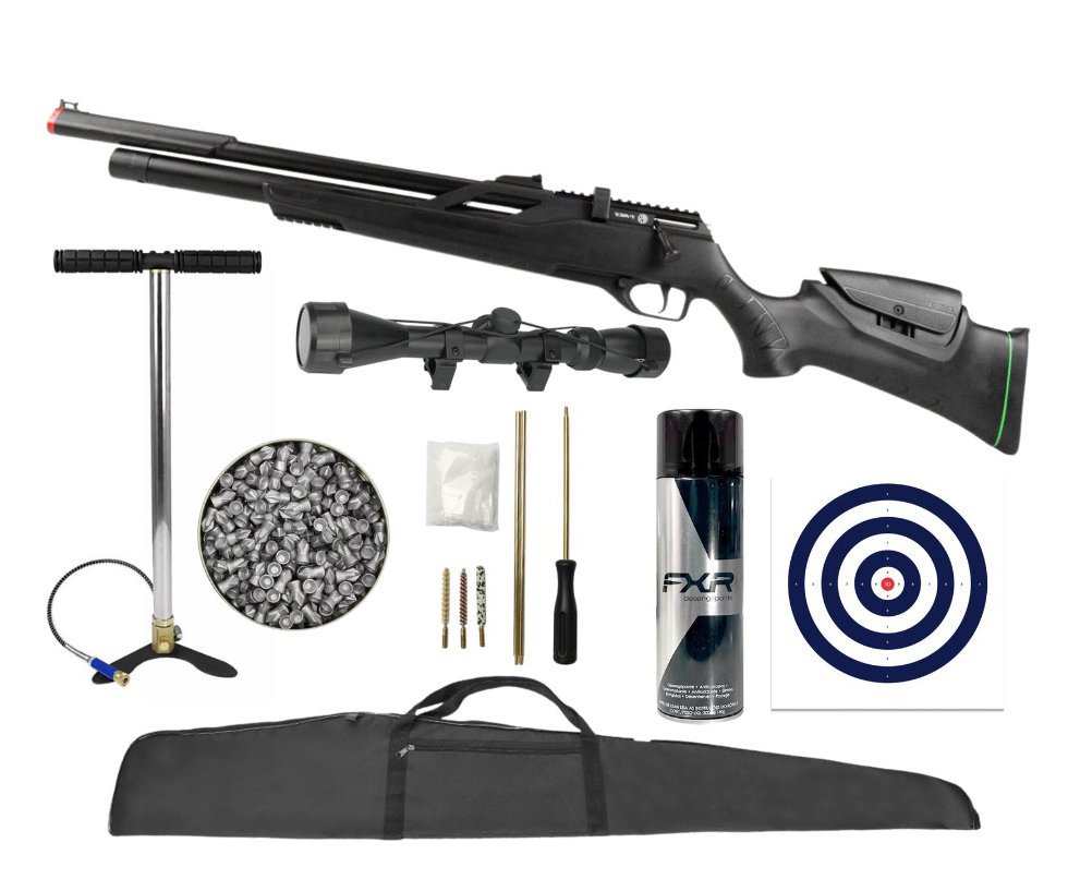 Carabina Pressão PCP Rossi T-REX 6.35 Big Bore - Rossi + Bomba + Chumbos + Alvos + Capa + Luneta 3-9x40 + Kit Limpeza + Desengripante / Anticorrosivo