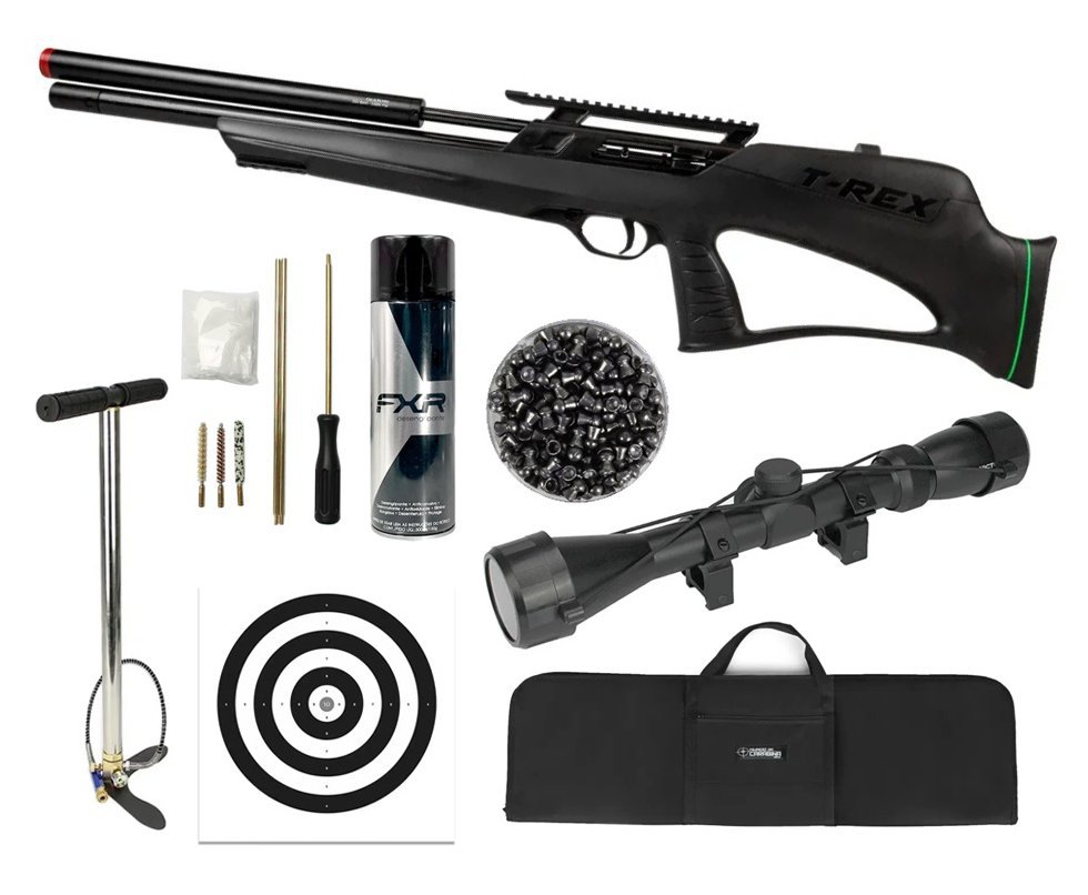 Carabina PCP Rossi T-REX Bull Pup 6.35mm Big Bore - Rossi + Bomba + Chumbos + Alvos + Capa + Luneta 3-9x40 + Kit Limpeza + Desengripante / Anticorrosivo