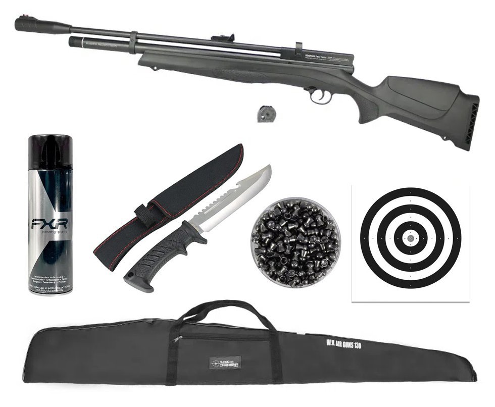 Carabina PCP Beeman 13365 5.5 com Válvula Reguladora + Capa + Desengripante / Anticorrosivo + Chumbo + Faca + Alvos