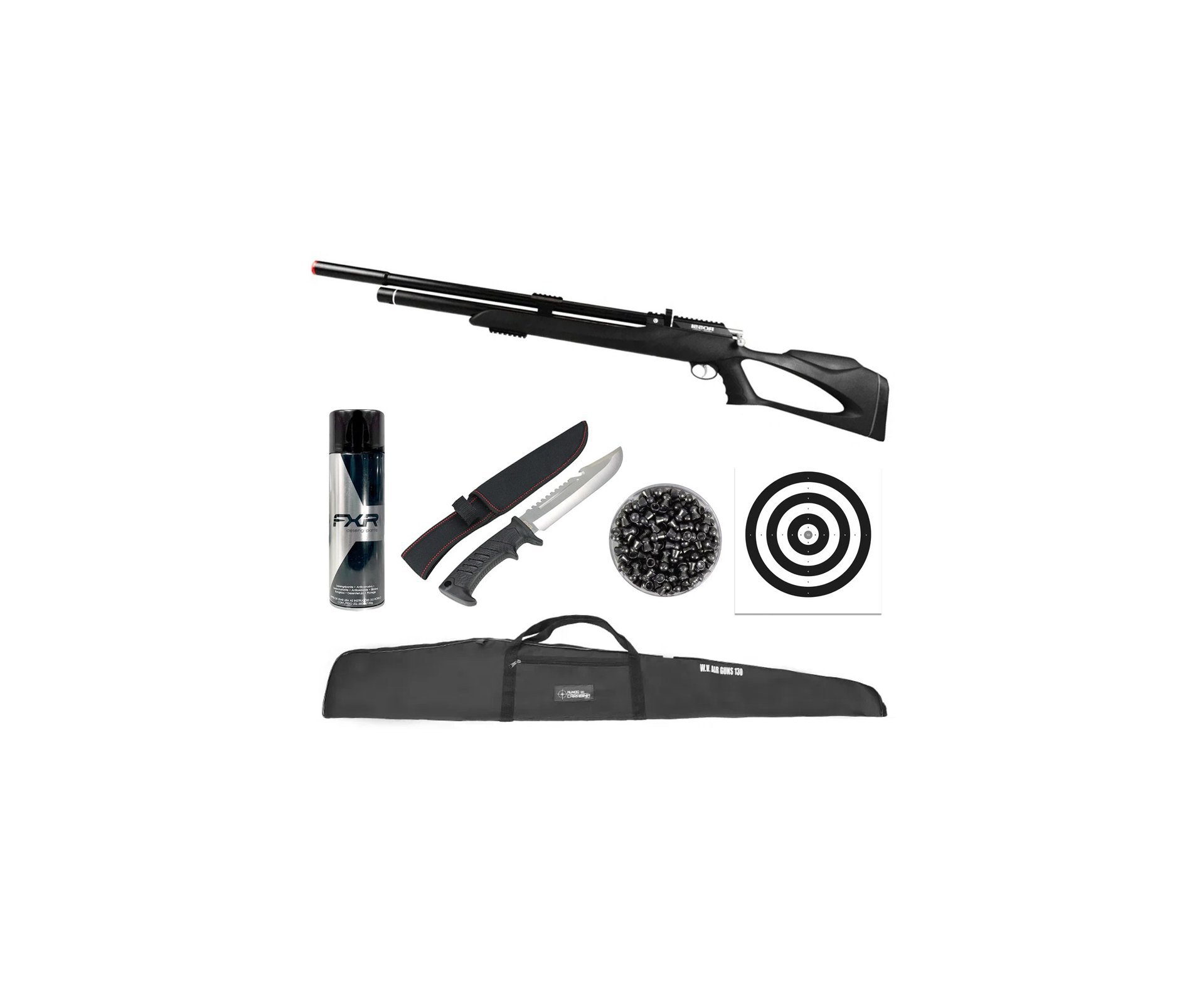 Carabina Pressão PCP Rossi kodiak Black 7.62mm .30 Big Bore - Rossi + Capa + Desengripante / Anticorrosivo + Chumbo + Faca + Alvos