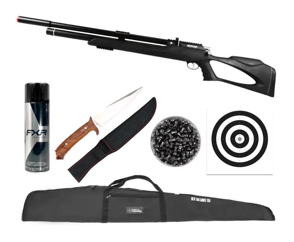 Carabina Pressão PCP Kodiak Black 6.35 .25 Big Bore - Rossi + Capa + Desengripante / Anticorrosivo + Chumbo + Faca + Alvos