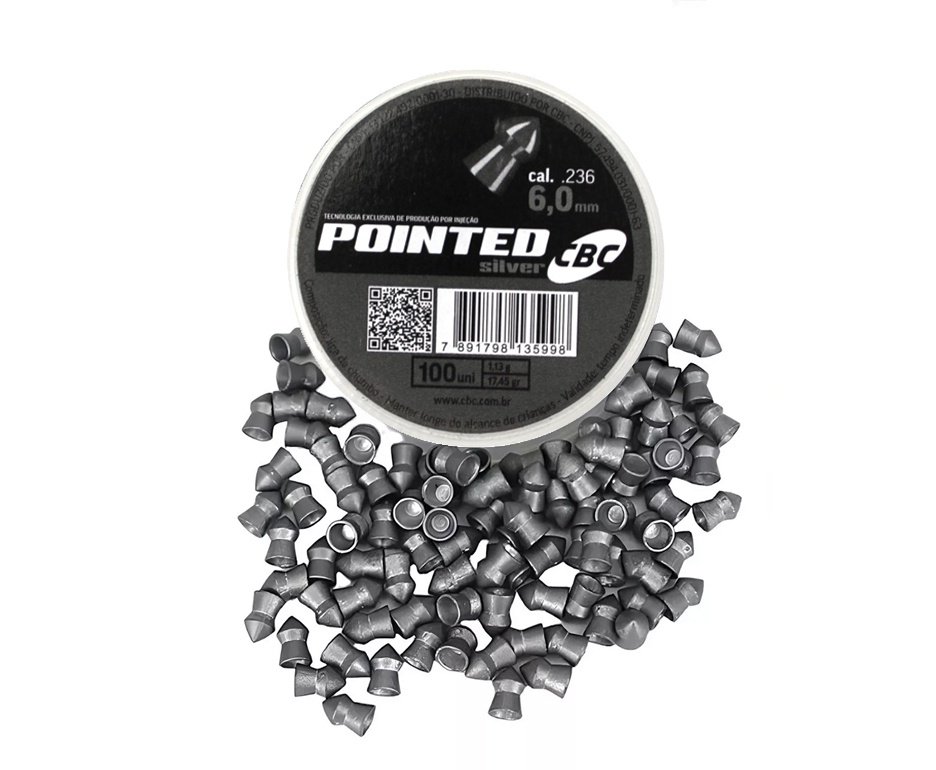 Chumbinho Pointed Silver 6.0mm 100 Unidades – Potência e Precisão da CBC
