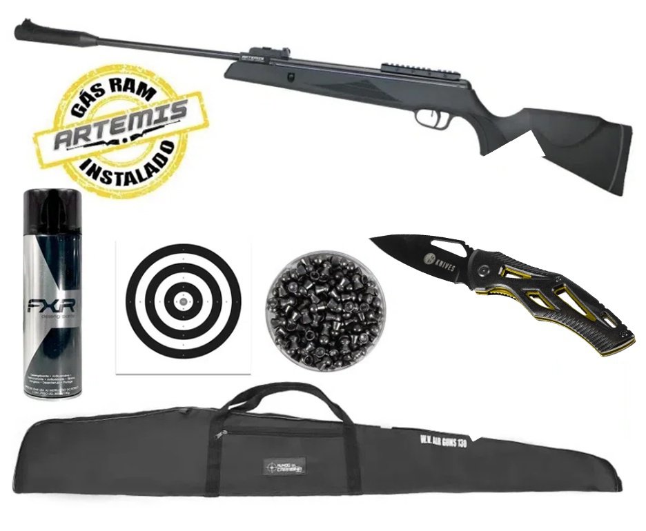 Carabina De Pressão Black Hawk Gas Ram 70kg 5,5 + Canivete + Capa + Chumbo + Desengripante / Anticorrosivo + Alvos