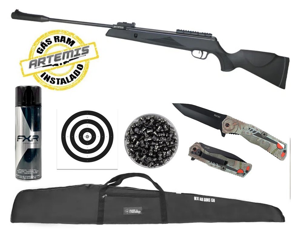 Carabina De Pressão Black Hawk Gas Ram 70kg 5,5 + Canivete Rocky + Capa + Chumbo + Desengripante / Anticorrosivo + Alvos