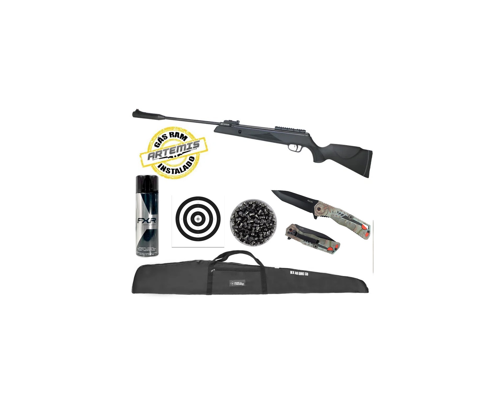Carabina de Pressão Black Hawk 6,0mm Nitro FXR + Canivete Rocky + Capa + Chumbo + Desengripante / Anticorrosivo + Alvos
