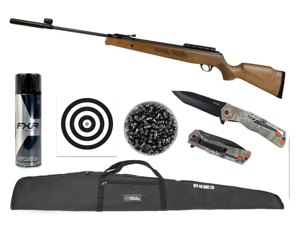 Carabina de Pressão Black Bear 6.35mm Gás Ram 100kg - Rossi + Canivete Rocky + Capa + Chumbo + Desengripante / Anticorrosivo + Alvos