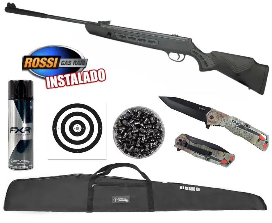 Carabina De Pressão Hatsan Striker 1000s 5,5mm Gas Ram 60kg - Rossi + Canivete Rocky + Capa + Chumbo + Desengripante / Anticorrosivo + Alvos