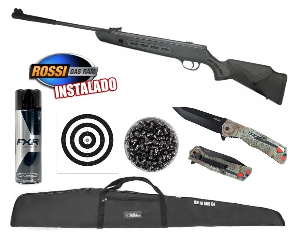 Carabina De Pressão Hatsan Striker 1000s 5,5mm Gas Ram 60kg - Rossi + Canivete Rocky + Capa + Chumbo + Desengripante / Anticorrosivo + Alvos