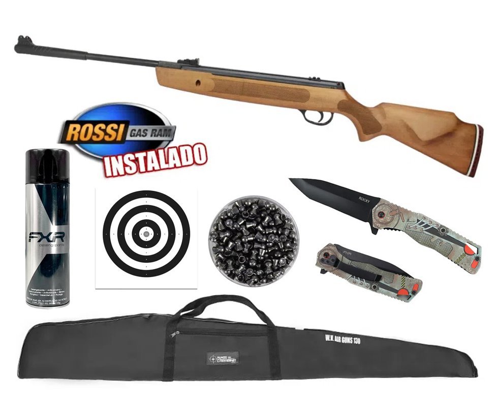 Carabina De Pressão Hatsan Striker 1000x Gas Ram 60kg Madeira 5,5 + Canivete Rocky + Capa + Chumbo + Desengripante / Anticorrosivo + Alvos