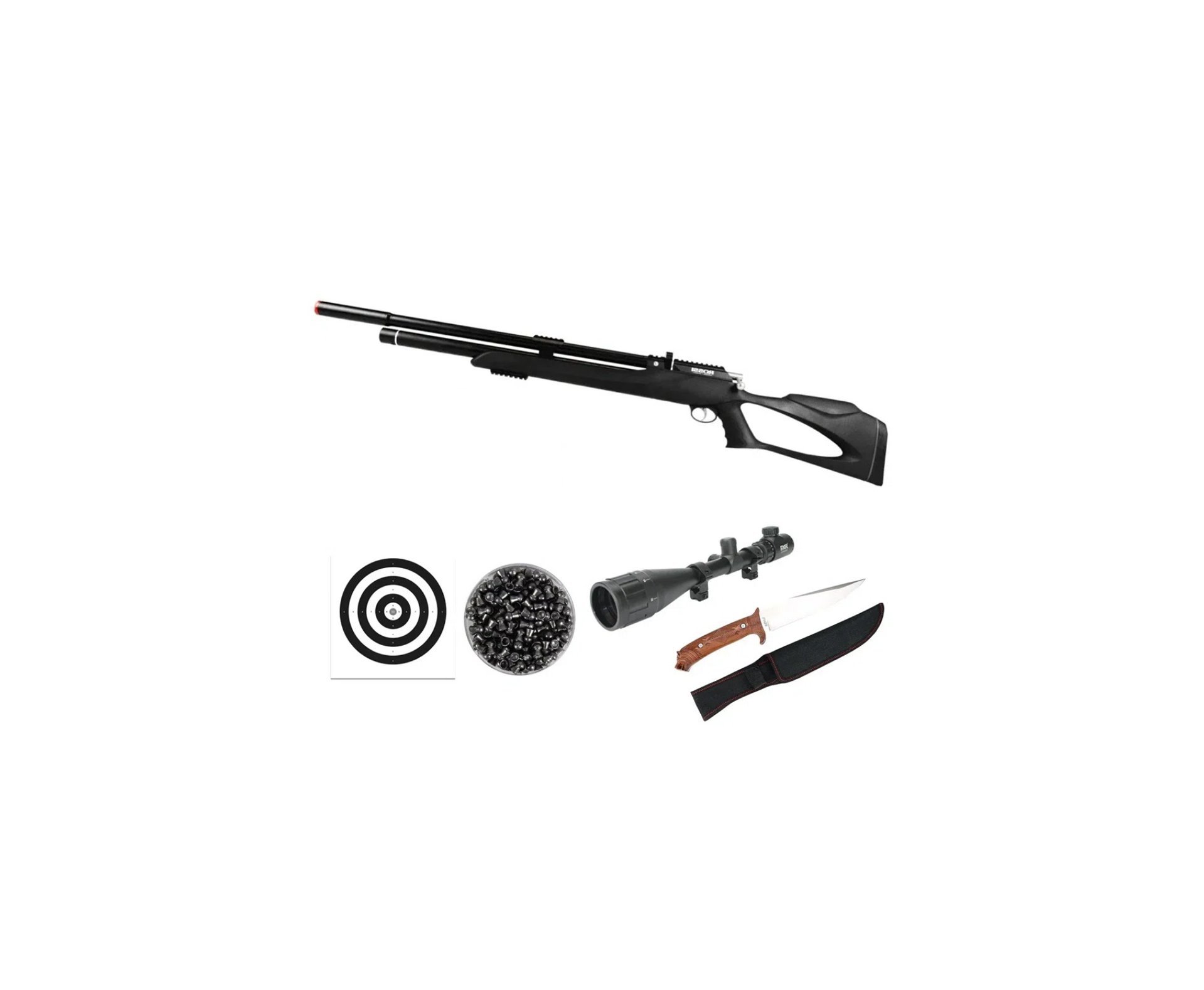 Carabina Pressão PCP Kodiak Black 9mm .35 Big Bore - Rossi + Luneta 6-24x50 + Faca Leônidas + Chumbo + Alvos