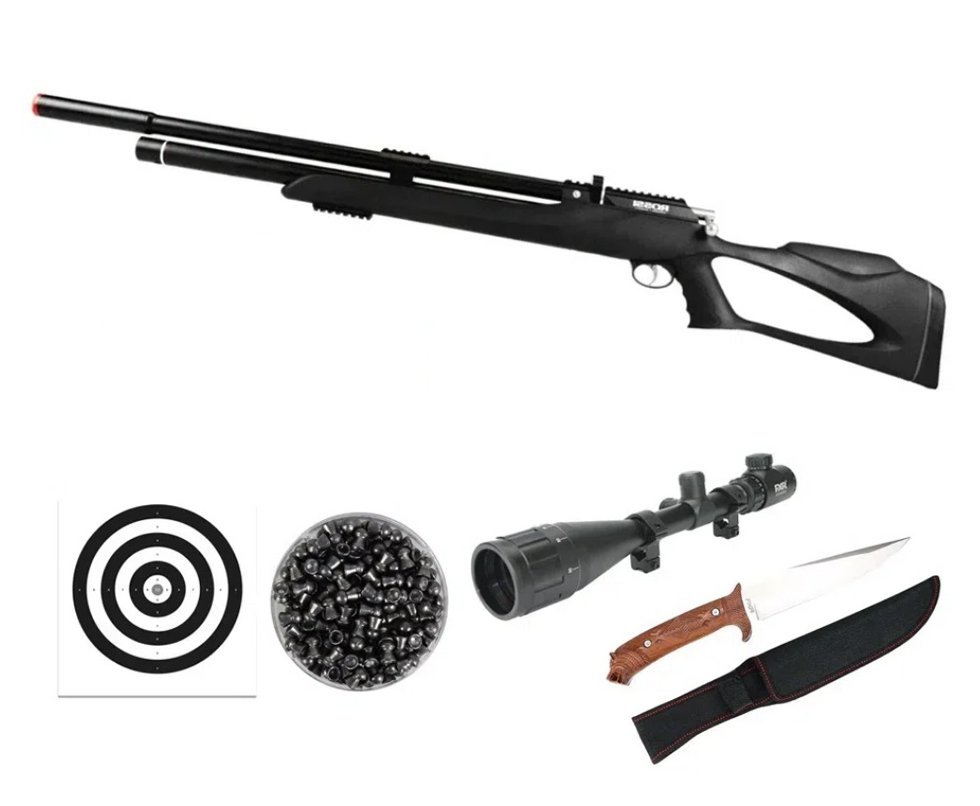 Carabina Pressão PCP Kodiak Black 9mm .35 Big Bore - Rossi + Luneta 6-24x50 + Faca Leônidas  + Chumbo + Alvos