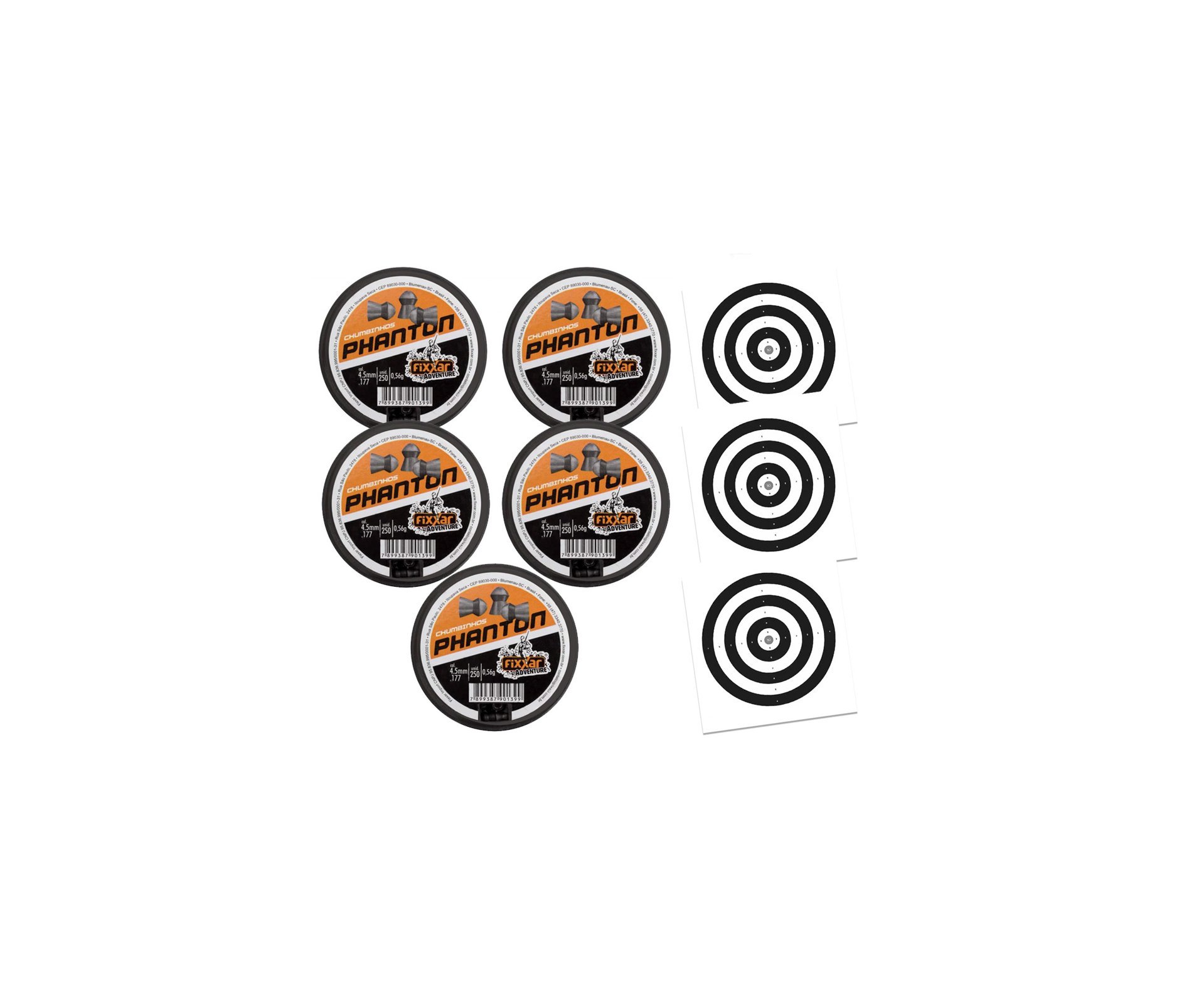 Kit 5 Cx Chumbinho Logo Alcance Phanton 250unds 4.5mm + Alvos