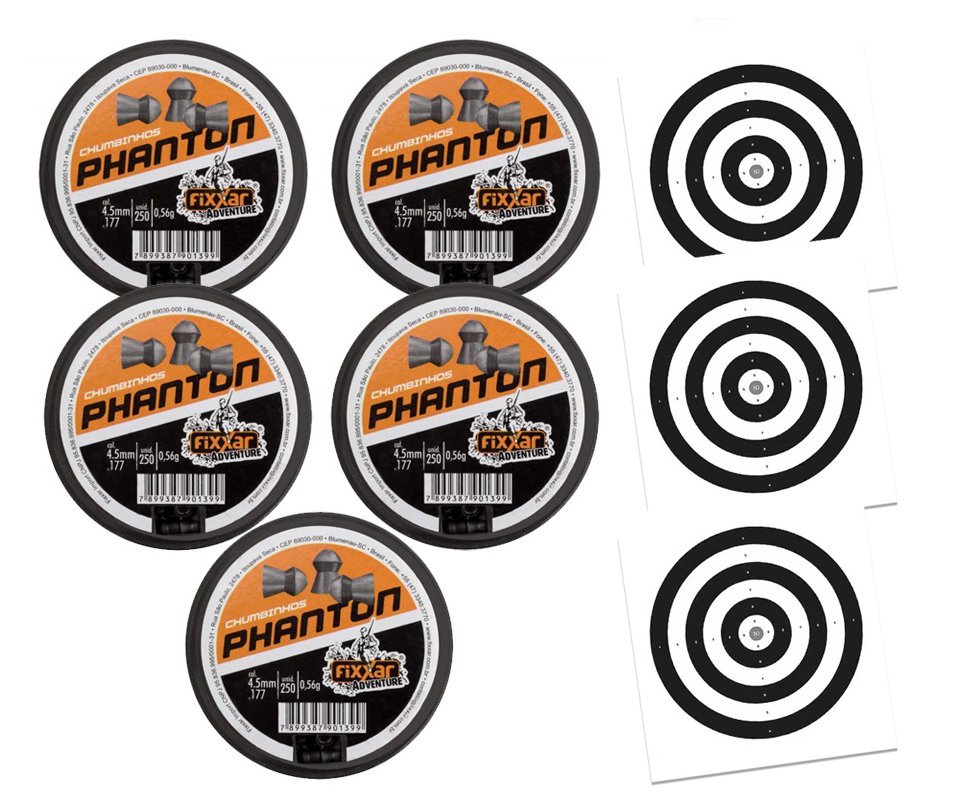 Kit 5 Cx Chumbinho Logo Alcance Phanton 250unds 4.5mm + Alvos
