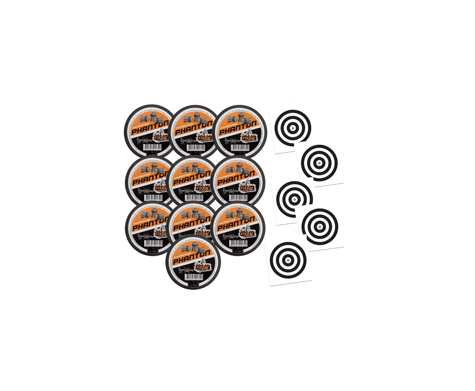 Kit 10 Cx Chumbinho Logo Alcance Phanton 250unds 4.5mm + Alvos
